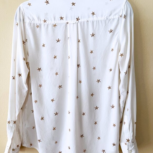 Rails 100% Silk Luxe Long Sleeve Button Down Kate Ivory Animal Stars Size Small - Picture 3 of 6
